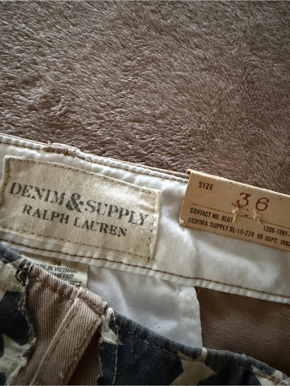 Ralph Lauren Denim & Supply 2 Tone Khaki Shorts w/Distressed American Flag Panel - Picture 6 of 10